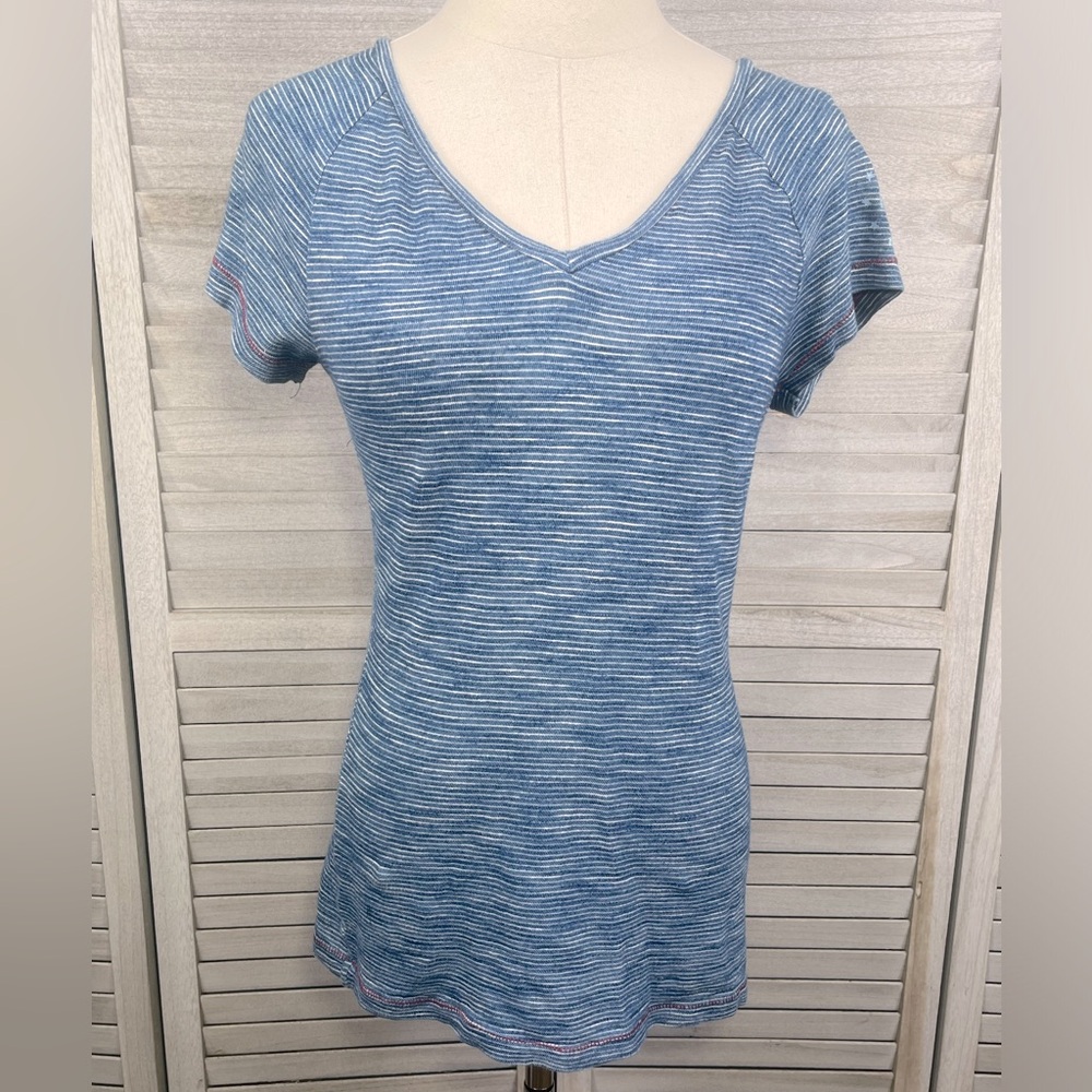 FEED (For Target) 100% Cotton Striped V Neck Tee Blue/White-Small